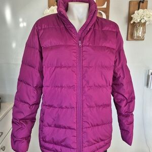 Lands' End Magenta Zip Down Fill Puffer Jacket